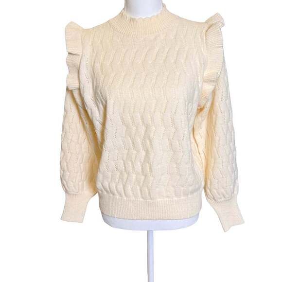 FRNCH Sweaters - FRNCH Paris Cream Ruffle Shoulder Mock Neck Sweater Size S